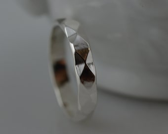 Sterling Silver Diamond Pattern Ring - Silver Stacking Ring