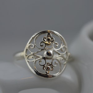 Sterling Silber Statement Ring / 925 Filigran / Blume / Floral