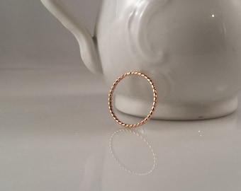 14k SOLID Gold Twist Rope Ring - Gold Stacking Ring