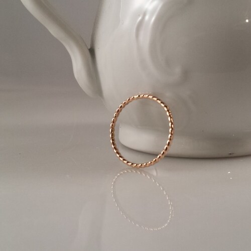 14K Solid Gold Twist Ring / 1.2 MM Gold Twist Ring / Dainty Etsy