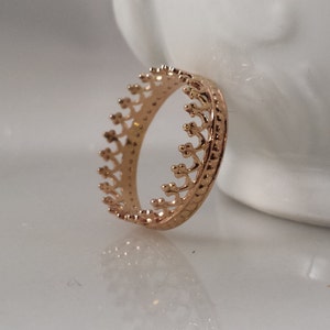 14k SOLID Gold Kronenring - Filigraner Stapelring - Stil 1