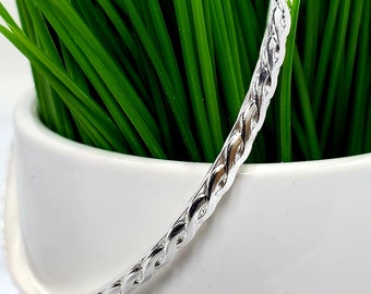 Sterling Silver Pattern Bangle Bracelet - Stacking Bracelet - Rope Bracelet - Braid Bracelet
