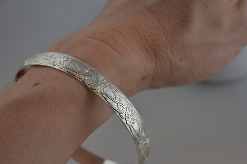 Sterling Silver Wide Floral Vine Bangle Bracelet Etsy