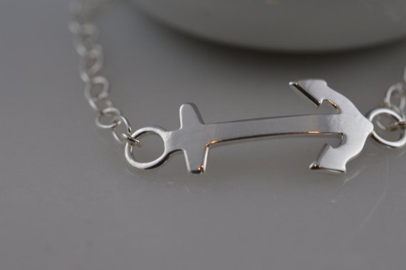 Sterling Silver Anchor Bracelet - Etsy