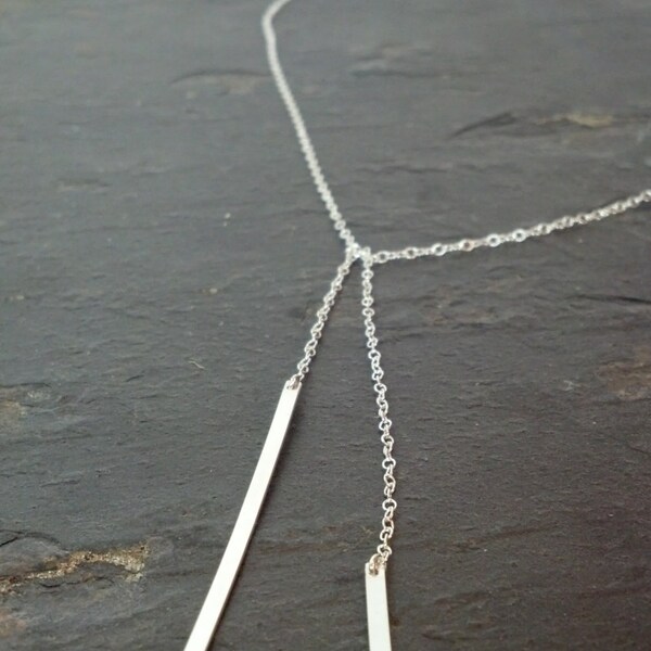Sterling Silver Lariat Necklace with Long Bar Ends