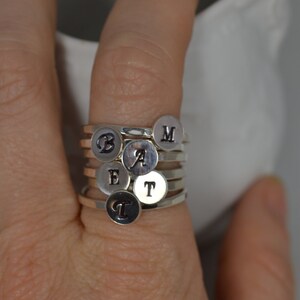 Sterling Silver Stamped Initial Ring - ONE Custom Letter Stacking Ring ...