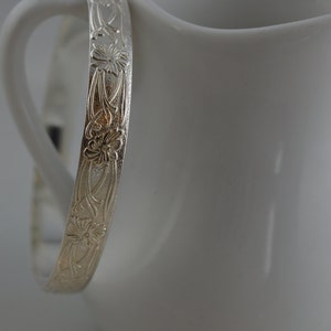 Floral Bangle Bracelet in Sterling Silver