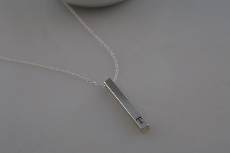 Custom Sterling Silver Initial Bar Necklace Etsy