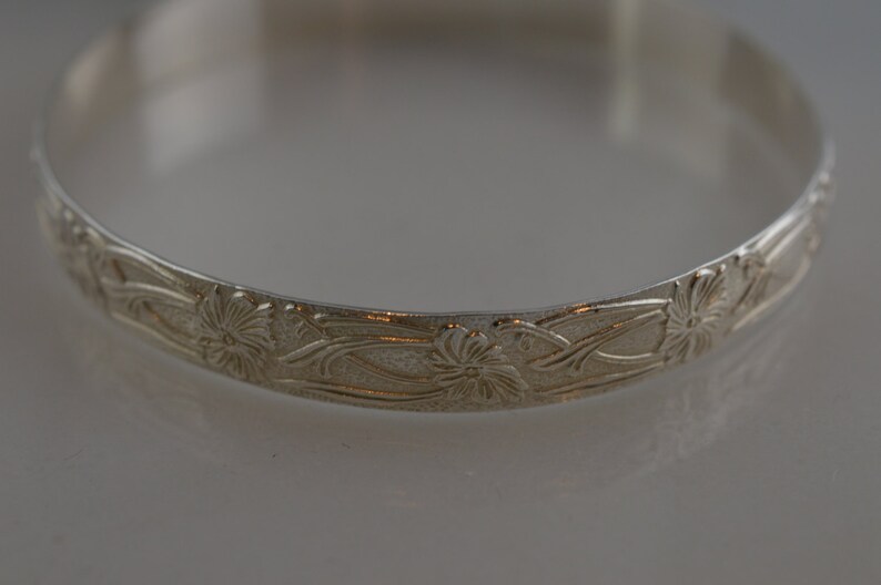 Sterling Silver Wide Floral Vine Bangle Bracelet Etsy