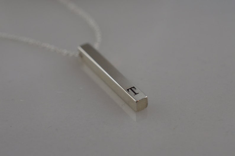 Custom Sterling Silver Initial Bar Necklace Etsy