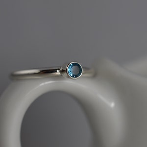 Sterling Silver Gemstone Ring - 3mm London Blue Topaz Ring - Stacking Gemstone Ring
