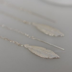 Sterling Silver Feather Earring Pair - Feather Threader Earrings