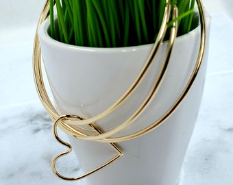 Gold Heart Bangle - Heart Bangle Bracelet - Set of 3 - Heart Charm Bracelet - Gold Fill Skinny Bangle - Valentine's Gift