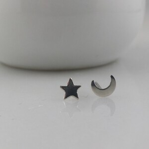 Tiny Sterling Silver Moon and Star Earrings image 2