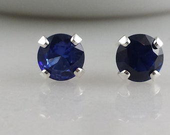 Sterling Silver Lab Sapphire Gemstone Stud Boucles d’oreilles - Sapphire Birthstone Earrings- 5mm Lab Created Sapphire Studs