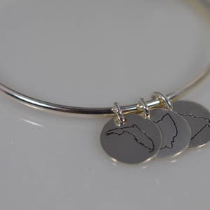 Sterling Silver State Charm Bangle Bracelet - Choose from all 50 states!