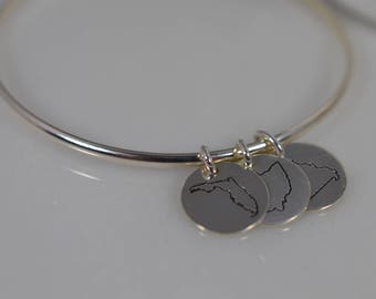 Sterling Silver State Charm Bangle Bracelet - Choose from all 50 states!