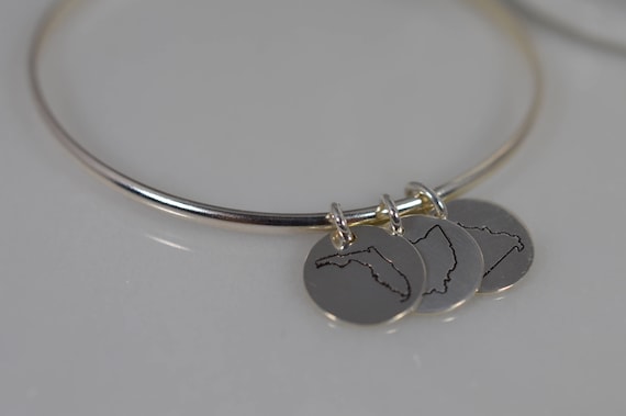 Sterling Silver State Charm Bangle Bracelet - Choose from all 50 states!