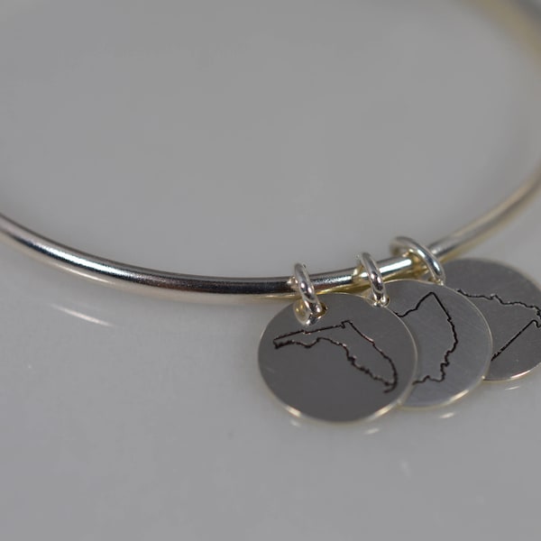 Sterling Silver State Charm Bangle Bracelet - Choose from all 50 states!