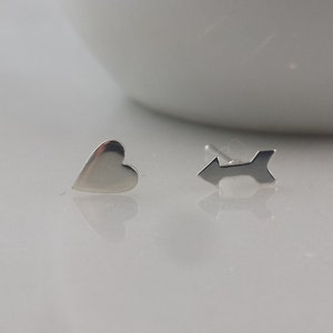 Tiny Sterling Silver Heart and Arrow Earrings