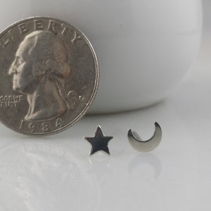 Tiny Sterling Silver Moon and Star Earrings image 3