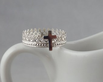 Sterling Silver Cross and Crown Ring