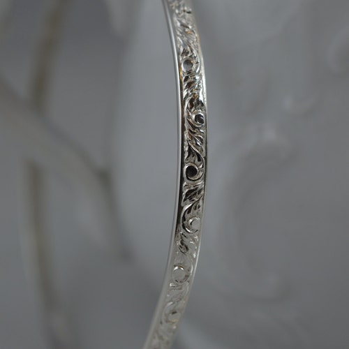 Sterling Silver Floral Vine Bangle Bracelet Etsy