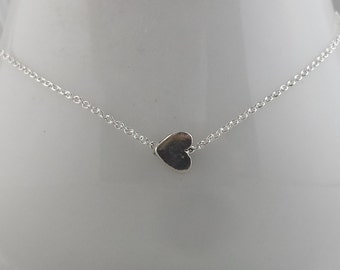 Sideways Sterling Silver Tiny Heart Necklace