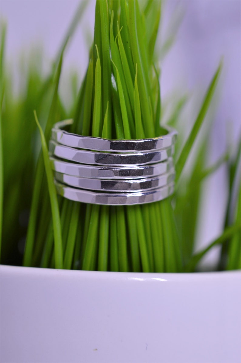 Sterling Silver Stack Rings Hammered Set of 3 5 or 7 - Etsy