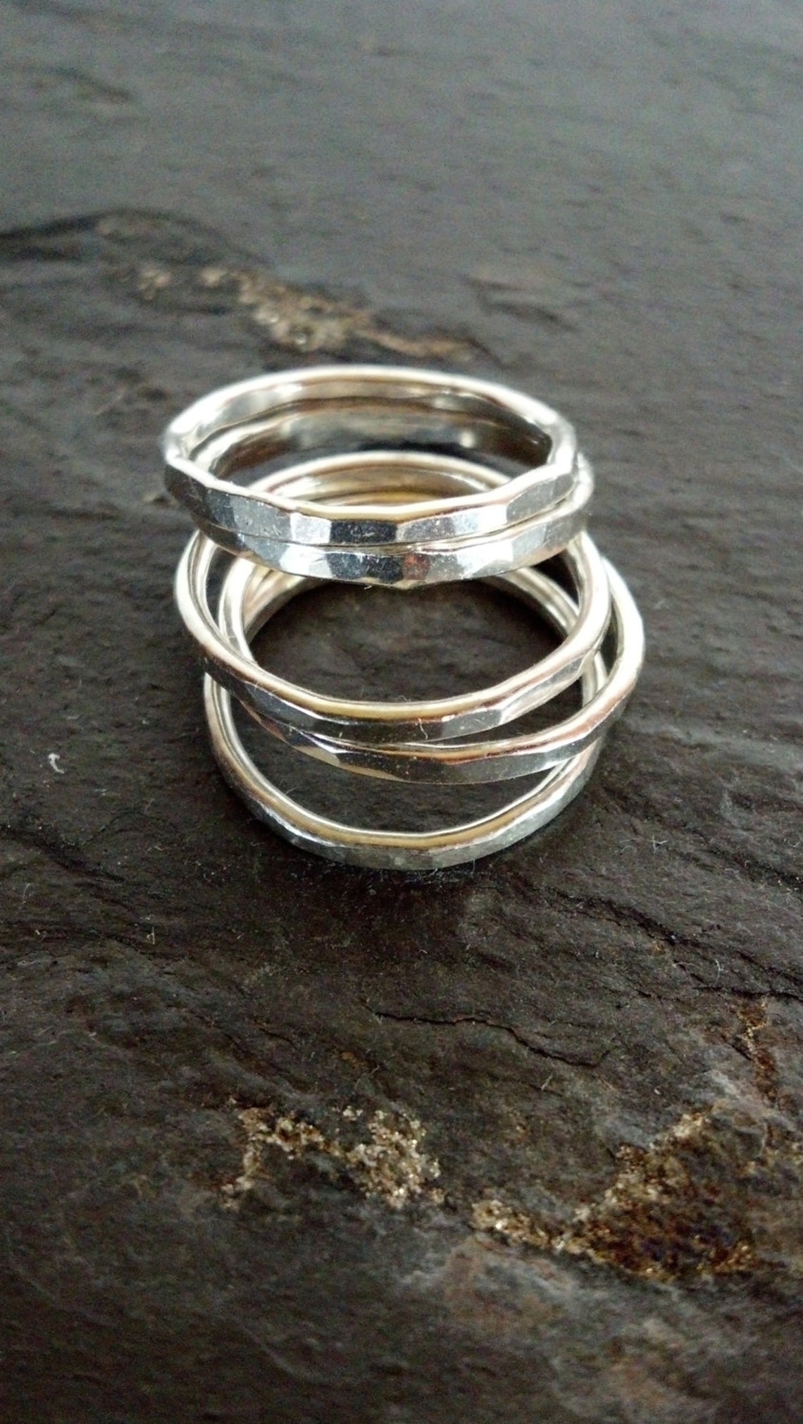Sterling Silver Stack Rings Hammered Set of 3 5 or 7 Etsy