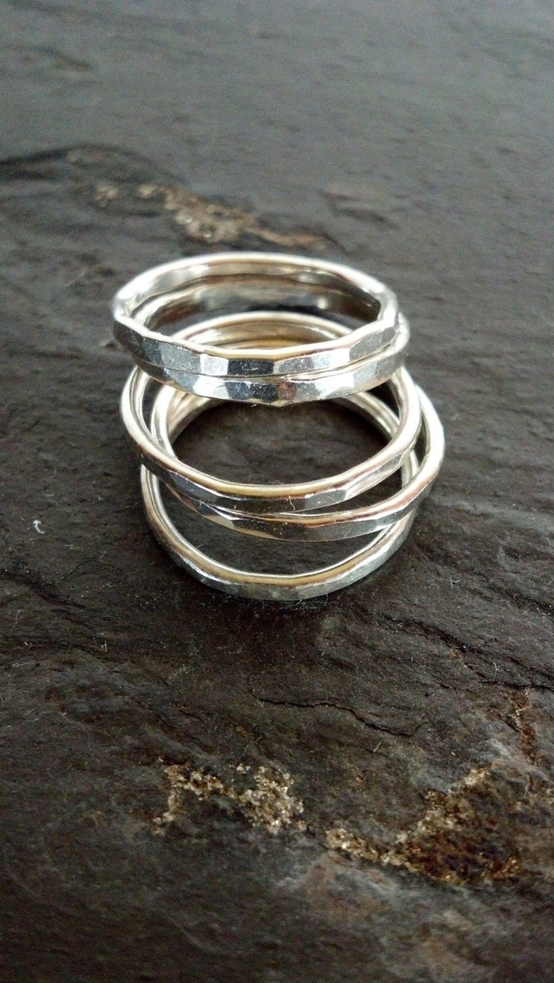 Sterling Silver Stack Rings Hammered Set of 3 5 or 7 - Etsy
