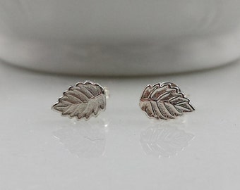 Sterling Silver Leaf Earrings - Tiny Silver Leaves Earring Pair