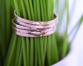 Rose Gold Ultra Thin Hammered Stacking Ring Set, Rose Gold Filled Skinny Stack Band Set of 3 5 or 7