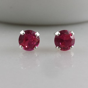 Sterling Silver Lab Ruby Gemstone Stud Earrings - July Birthstone Earrings- 5mm Lab Created Ruby Studs