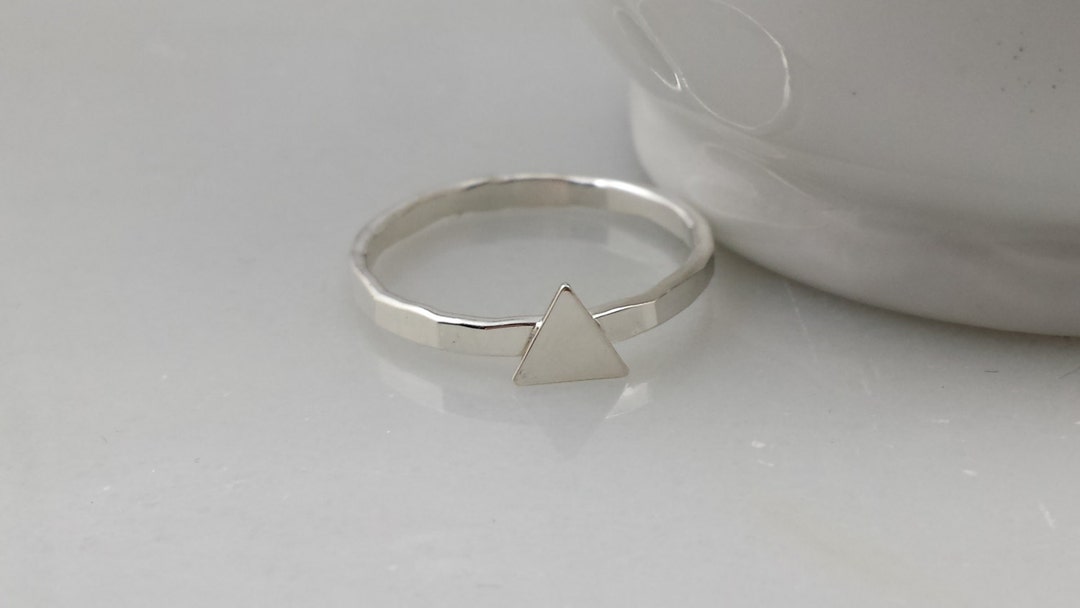 Sterling Silver Triangle Ring - Geometric Tiny Silver Triangle Stacking ...