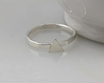 Sterling Silver Triangle Ring - Geometric Tiny Silver Triangle Stacking Ring