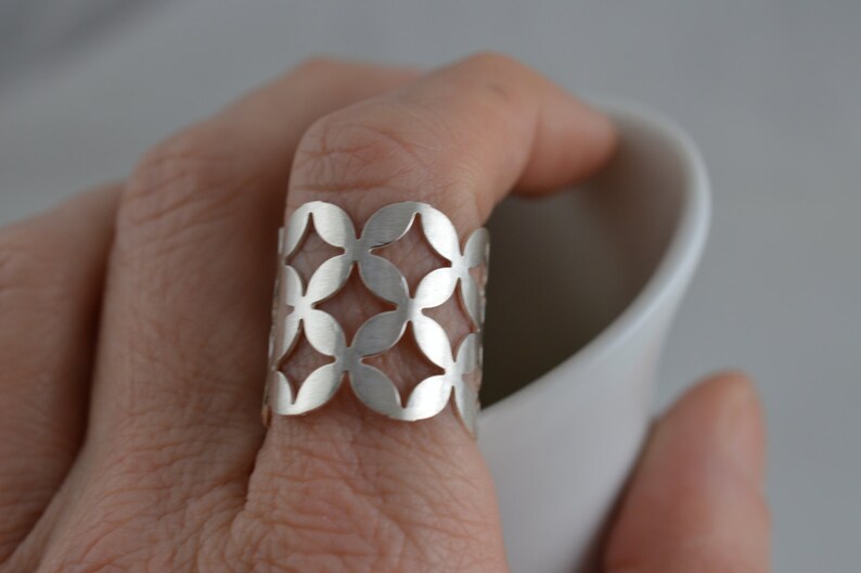 Extra Wide Sterling Silver Pattern Ring Silver Statement Etsy
