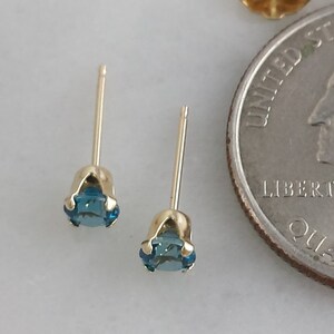 14k Gold London Blue Topaz Gemstone Stud Earrings 4mm London Blue Topaz Studs image 2