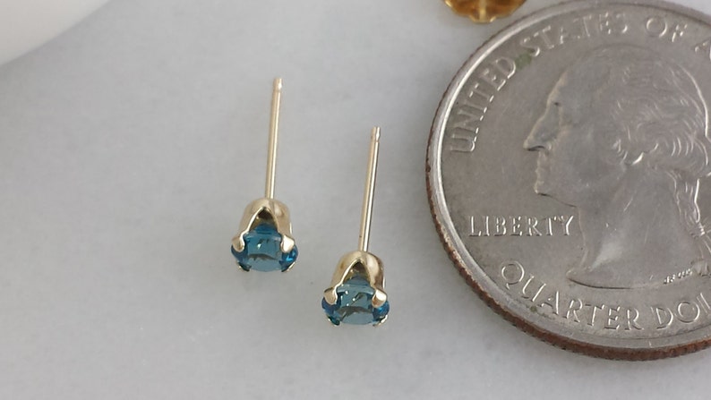 14k Gold London Blue Topaz Gemstone Stud Earrings 4mm London Blue Topaz Studs image 2