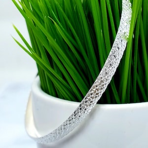 Sterling Silver Pattern Bangle - Snake Skin Pattern Bracelet - Python Bangle - Skinny Stacking Bangle