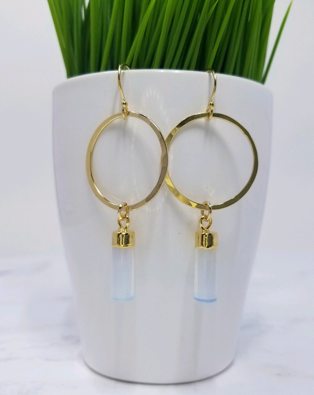 Gold Fill Opal Hoop Earrings Etsy
