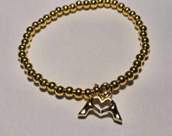 Bracciale con mani a forma di cuore con perline placcato oro 18k
