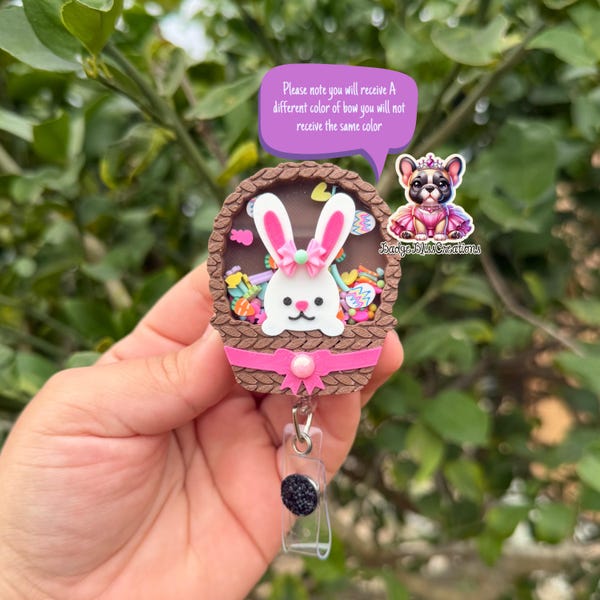 Easter bunny Shaker Badge Reel,  3-D printed nurse teacher medical nurse gift