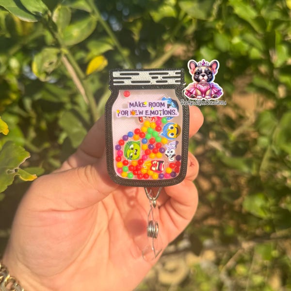 Inside Out Shaker Badge Reel, Joy and Friends 3D PRINTED