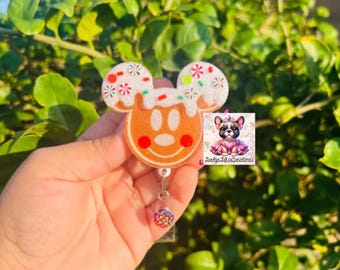 Mickey Gingerbread Christmas Badge Reel - Medical ID Holder