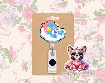 Bear on cloud retractable badge reel: Nurse Teacher ID Clip