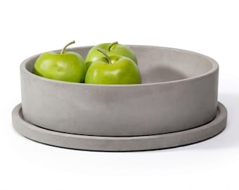 Gray Concrete Bowl with Tray | Modern Centerpiece, Catchall
