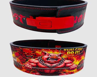 Cinturón de levantamiento de pesas de cuero personalizado, cinturón de palanca / diseño de cerdo y calavera, soporte para gimnasio de levantamiento de pesas