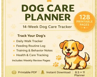 Dog Walking Journal Printable, 14 Week Puppy Training Planner, Pet Health & Routine Organizer