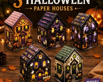 5 Halloween-husmallar | 3D-hemsökt papperspyssel | Utskrivbar PDF | Läskigt gör-det-själv-pyssel